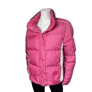 Tommy Hilfiger Pink Down and Feather Puffer Bomber Winter Coat Jacket